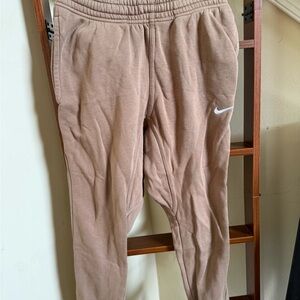 Nike Mens Tan Brown Jogger Sweatpants with White Swoosh